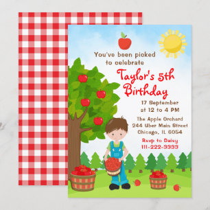 Invitation Pomme cueillir Anniversaire Brown Cheveux Boy Invi