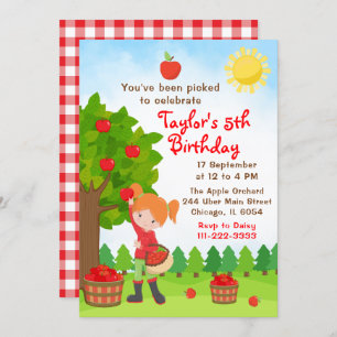 Invitation Pomme cueillir Anniversaire Red Hair Girl Invitati