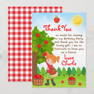 Invitation Pomme cueillir Red Hair Girl Anniversaire Merci In