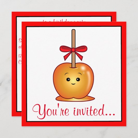 Invitation Pomme de caramel avec fête d'anniversaire de bow (Devant / Derrière)