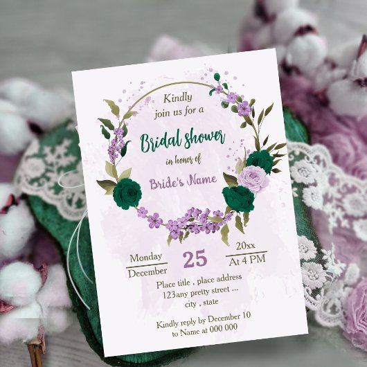 Invitation pomme de douche nuptiale vert émeraude