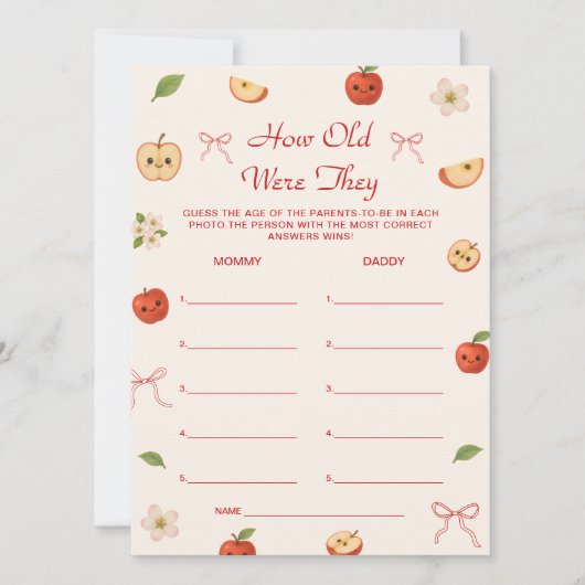 Invitation Pomme de mon Baby shower de l'oeil Quel âge ont-il (Devant)