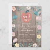 Invitation Pomme de mon oeil Floral Bois Baby shower rustique (Devant)