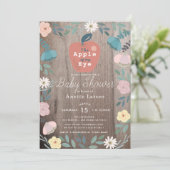 Invitation Pomme de mon oeil Floral Bois Baby shower rustique (Debout devant)