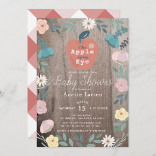 Invitation Pomme de mon oeil Floral Bois Baby shower rustique