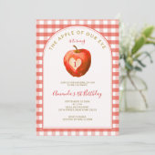 Invitation Pomme de nos yeux chute rouge En vichy premier ann (Debout devant)