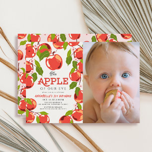 Invitation Pomme de nos yeux Floral Photo Girl 1er anniversai
