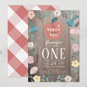 Invitation Pomme de nos yeux Floral Wood Girl 1er anniversair