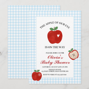 Invitation Pomme de nos yeux gingham bleu Baby Shower