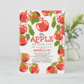 Invitation Pomme de notre Baby shower de fille aux yeux fleur (Debout devant)