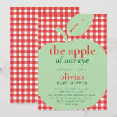 Invitation Pomme de notre Baby shower rouge vert oeil (Devant / Derrière)