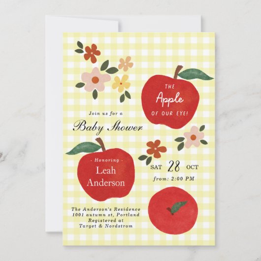 Invitation Pomme de notre oeil chute Baby shower de pomme Inv (Devant)