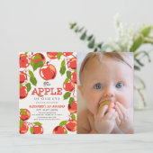 Invitation Pomme de notre oeil Floral Photo Boy 1er anniversa (Debout devant)
