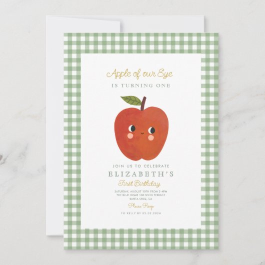 Invitation Pomme de notre oeil mignon Apple 1er anniversaire (Devant)