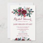 Invitation Pomme de terre bordeaux vert hiver fleurie douche  (Devant)