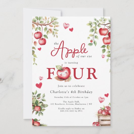 Invitation Pomme douce de nos yeux Quatrième anniversaire (Devant)