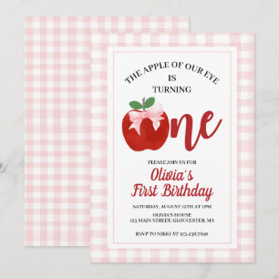 Invitation Pomme Ruban Rose Coquette 1er anniversaire