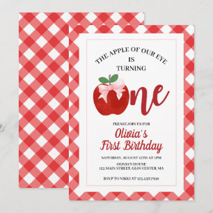 Invitation Pomme Ruban Rose Coquette 1er anniversaire