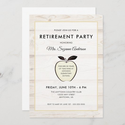 Invitation Pomme rustique | Parti de retraite des enseignants (Devant / Derrière)
