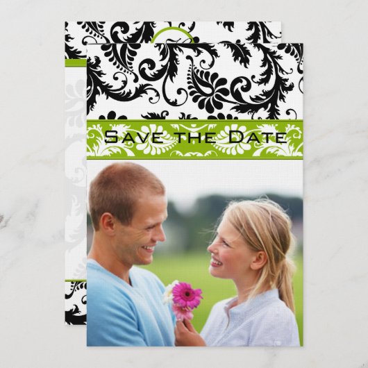 Invitation Pomme vert Damask tournois mariage Enregistrer la (Devant / Derrière)