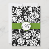 pomme vert élégant damask monogramme mariage invit