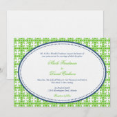 Invitation Pomme vert marine ovale perlé preppy personnalisat (Devant / Derrière)