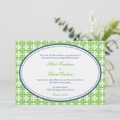 Invitation Pomme vert marine ovale perlé preppy personnalisat (Debout devant)