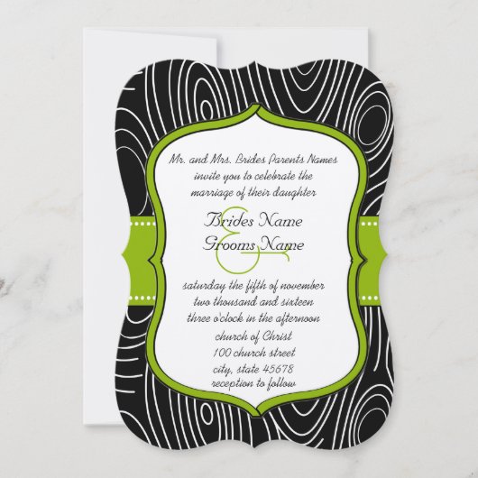 Invitation Pomme Vert Noir Vintage Grain Mariage (Devant)