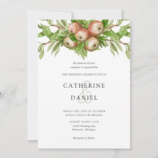 Invitation Pommes aquarelles avec mariage de branches (Devant)