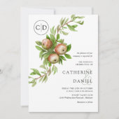 Invitation Pommes aquarelles avec mariage monogramme (Devant)