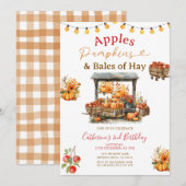 Invitation Pommes Citrouilles et balles de foin Anniversaire  (Devant / Derrière)