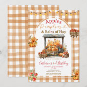 Invitation Pommes Citrouilles et balles de foin Anniversaire  (Devant / Derrière)