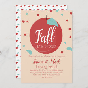 Invitation Pommes Coeurs Confetti Baby shower d'automne