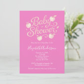 Invitation Pommes roses Baby shower bébé fille (Debout devant)