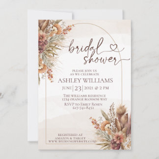 Invitation pompas à fleurs herbe boho nuptiale