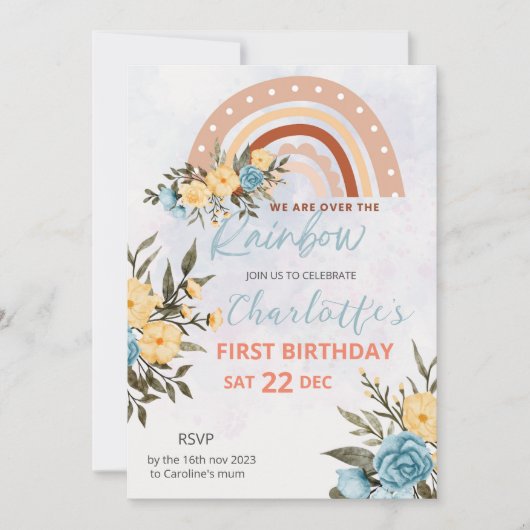 Invitation Pompas Moderne Grass Retro Rainbow Boho Anniversai (Devant)