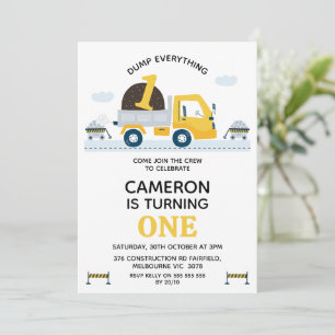 Invitation Pompe Camion Jaune Tout le 1er anniversaire