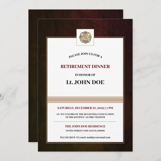 Invitation Pompier (Devant / Derrière)