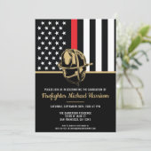 Invitation Pompier Académie Diplôme Rouge Drapeau Flamme (Debout devant)