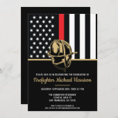 Invitation Pompier Académie Diplôme Rouge Drapeau Flamme (Devant / Derrière)