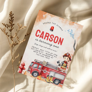 Invitation Pompier Camion 1er fête d'anniversaire