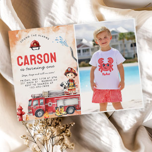 Invitation Pompier Camion d'incendie 1er fête d'anniversaire