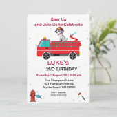 Invitation Pompier Camion Enfants 2e fête d'anniversaire (Debout devant)