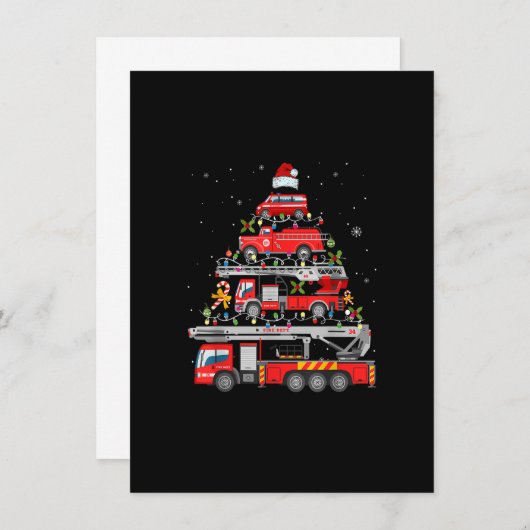 Invitation Pompier Camion feu Noël Lumières Arbre Père Noël (Devant / Derrière)