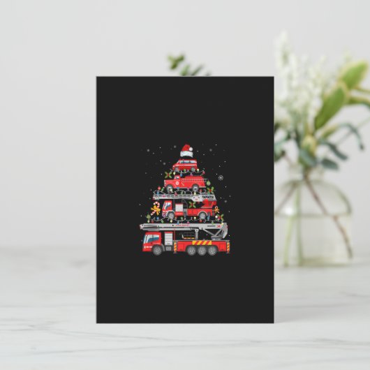 Invitation Pompier Camion feu Noël Lumières Arbre Père Noël (Debout devant)
