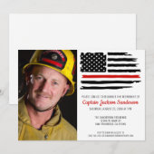 Invitation Pompier de la ligne rouge pompier Photo retraite (Devant / Derrière)