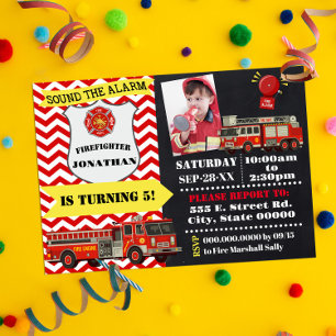 Invitation Pompier n'importe quel âge Anniversaire avec photo
