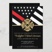 Invitation Pompier Pompier Académie Drapeau Fireman Graduatio (Devant / Derrière)