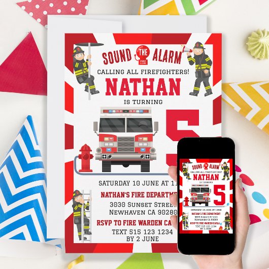 Invitation Pompier pompier Anniversaire Fête de Camion d'ince