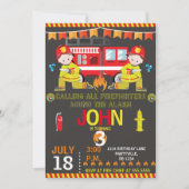 Invitation Pompier Pompier Chalkboard Camion Anniversaire (Devant)
